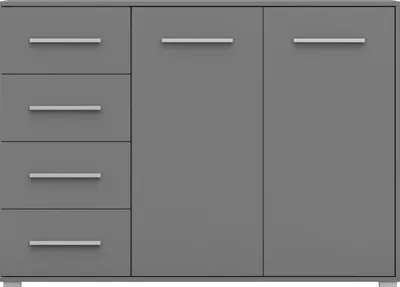 Produktbild von Kommode Sideboard Anrichte Schlafzimmer Highboard 135 cm (Grau/Grau) mit 2 Türen und 4 Schubladen FRIDA