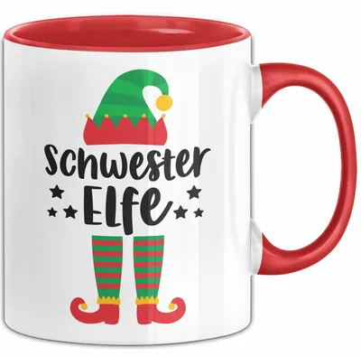 Produktbild von Schwester Elf Tasse Geschenk Familienfeier Weihnachten Lustige Geschenkidee Geburtstag Kaffee-Becher (Rot)