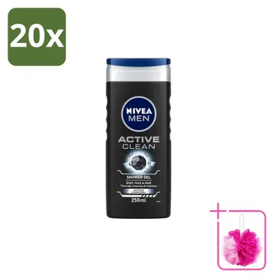 Obrázek produktu pro 20 kusů sprchového gelu Nivea Men Active Clean, objem 250 ml, výhodná balení