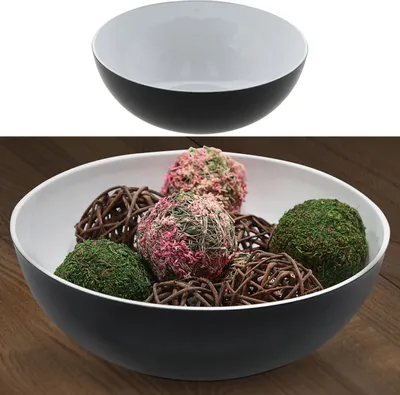 Produktbild von Deko Schale rund weiß/schwarz Ø20cm x H7,5cm Kunststoff Pflanzschale Snackschale Obstschale