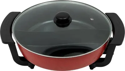 Produktbild von Elektrischer Yin-Yang Hotpot - Doppelkammer-Topf - 6 l - 30 cm - 5 Temperaturstufen - Glasdeckel - Schwarz