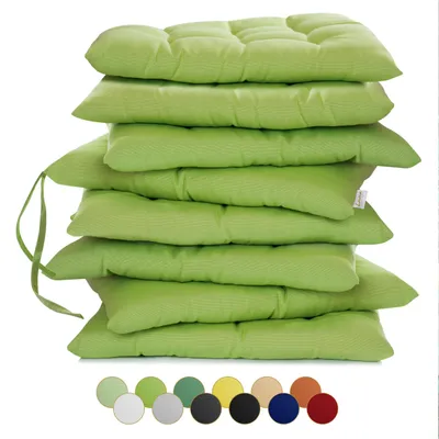 Produktbild von Lavea® Sitzkissen 40x40 cm, 8er Set, Lindgrün - mit Stoffbändern, Outdoor & Indoor, waschbare Stuhlkissen für Garten, Balkon, Terrasse & Esszimmer