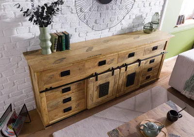 Produktbild von MASSIVMOEBEL24 Sideboard Mango 220x45x90 natur lackiert RAILWAY #192
