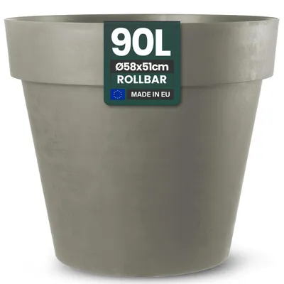 Produktbild von XL Pflanzkübel / Pflanztopf „LIKE“ Ø58xH51 cm - Braun - Rund, Rollbar - UV- & Wetterfest - Robuster Blumentopf in Natur Stein Optik