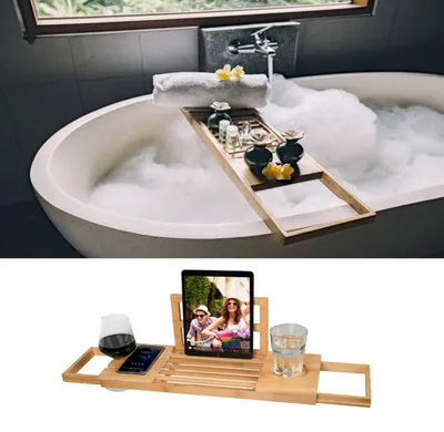 Badewannenablage Verstellbar Bambus-Badewannenbrett Badewannenablage