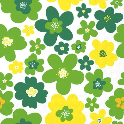 Produktbild von 20 Servietten Flower Power green - Moderne Blütenvielfalt grün-gelb 33x33cm