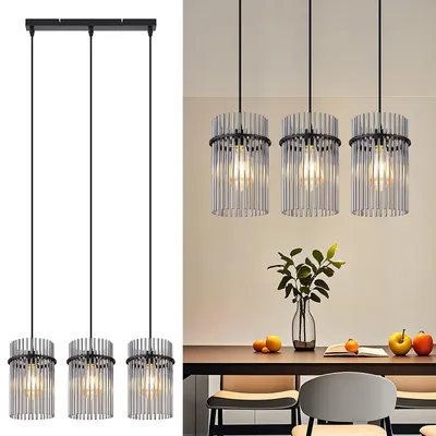 Zdjęcie produktu dla ZMH lampa wisząca czarna lampa wisząca stół jadalny - lampa wisząca 3 płomienie E27 vintage lampa wisząca do jadalni szklany klosz Ø 16 do kuchni kawiarni baru salonu (bez żarówki)