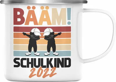 Produktbild von Trendation - Einschulung Jungs Geschenk für Schultüte Füllung Emaille Tasse Schulstart 1. Schultag Schuleinführung Schulanfang Geschenkidee Schulkind Junge (Silber)