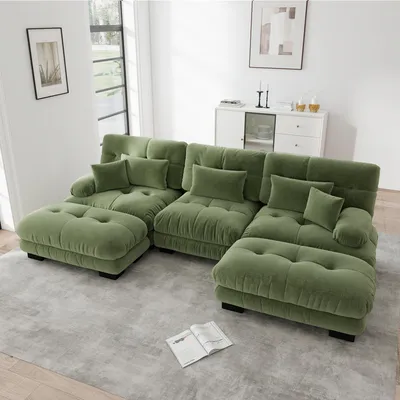 Produktbild von STILVORA s Ecksofa als übergroßes U-förmiges Cloud Couch , Verwandelbares Schlafsofa mit Tiefensitz und Ottoman, Cloud Modulares Sofa für Wohnzimmer, Chenille