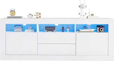 Produktbild von Sweiko 160x35x60cm Hochglanz-TV-Schrank mit LED-Beleuchtung, 3 offenen Fächern, 2 Türen, 2 Schubladen, Smart App Steuerung, für 70-Zoll-Fernseher,Hochglanz-TV-Ständer
