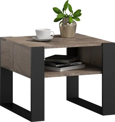 Produktbild von MATKAM Couchtisch KAJA H50 x B60 x T63,6 cm, offene Ablage unter der Tischplatte, Kufenbeine, Wohnzimmer Couchtisch Modern Wohnzimmertisch Universal (Grange Eiche Retro Loft)