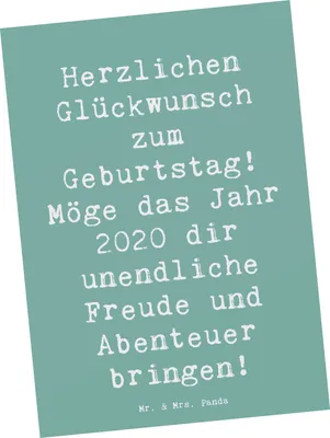 Produktbild von Mr. & Mrs. Panda Ansichtskarte Spruch 2020 Geburtstag Freude - Meeresbrise - Geschenk, Geburtstagsgeschenk, Postkarten, handgefertigt, Freunde, Postkarte, Kunstkarten