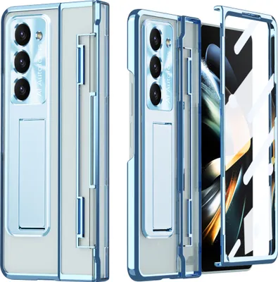 Produktbild von Hülle für Samsung Galaxy Z Fold 5 mit Displayschutz & Objektivschutz Transparent Galvanisierte Ständer Schutzhülle Blau