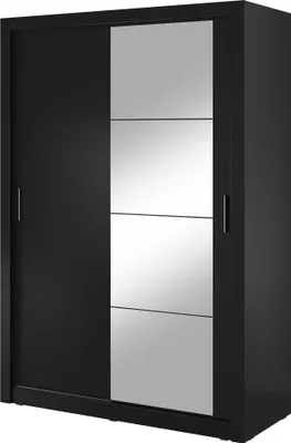 Produktbild von Furniture24 Schwebetürenschrank Kleiderschrank AR-04 ARTI Garderobenschrank mit Spiegel Schiebetürenschrank Schwarz Matt, 150 cm breit