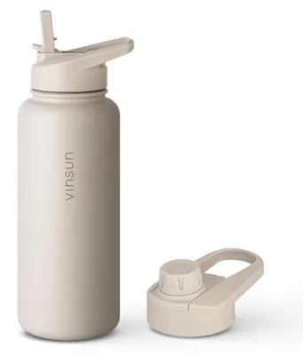 Trinkflasche Edelstahl 1L Thermoflasche Sport Gym Flasche isoliert beige Vinsun