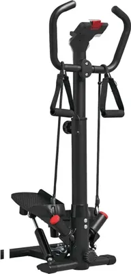 A black and red swing stepper fitness machine is shown against a white background.