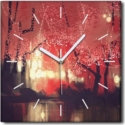 Produktbild von Coloray Uhr auf Leinwand 30x30 cm Wand Uhr Dekoration Wohnzimmer Segeltuch weiße Zeiger -Herbstwaldlandschaft.