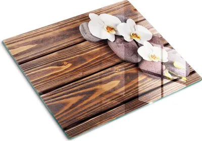 Produktbild von Glasplatte zum Schutz der Kochfläche – Abdeckung für die Kochplatte – Abdeckung für Induktionskochfelder – 60x52 cm – Einfache Reinigung – Gehärtetes Glas – Orchideen und Bäder