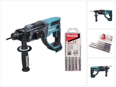 Produktbild von Makita DHR 202 Z Akku Kombihammer 18 V 2,0 J SDS Plus + 5 tlg. Bohrer Set - ohne Akku, ohne Ladegerät