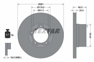 Obrázok produktu pre 2 brzdové kotúče Textar 281 mm predné pre VW LT 28 35 40