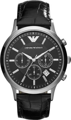 A close-up studio shot of an Emporio Armani chronograph watch.