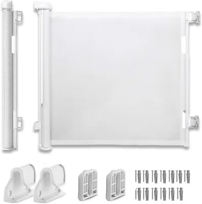 Image de Barrière de sécurité 180 cm, pour bébé, blanche, réglable, enroulable