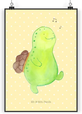 Produktbild von Mr. & Mrs. Panda Bild Schildkröte Pfeifen DIN A3 - Gelb Pastell - Geschenk, Schildkröten, drucke, Plakat, Motivation, Wandbild, Lebensfreude, wanddeko, Fröhlich, Glück