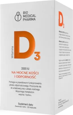 Productafbeelding van BIOMEDICAL Vitamine D3 2000, voor de botten, 120 capsules.
