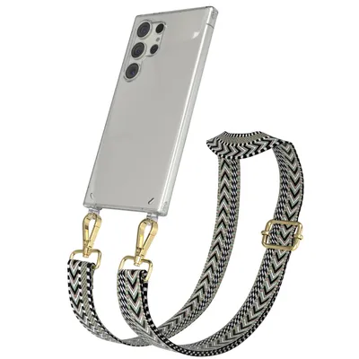 Produktbild von EAZY CASE Handykette - Verstellbarer Trageriemen kompatibel mit Samsung Galaxy S24 Ultra, Handykordel mit transparenter Silikon-Hülle, Band in Grün