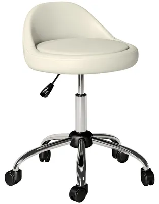 Obrázok produktu pre Kozmetický stôl – kadernícky stôl – výškovo nastaviteľný (63–83 cm) – otočný o 360° – s kolieskami – umelá koža – biela