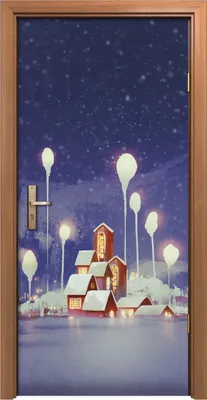Produktbild von Türposter 90x200 cm Türaufkleber Türtapete Türfolie Klebefolie Winter Landschaft Dorf Fantasie Baum
