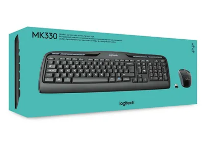 Zdjęcie produktu dla Logitech Wireless Combo MK330, Pełnowymiarowy (100%), Bezprzewodowy, USB, QWERTZ, Czarny, Dołączona myszka