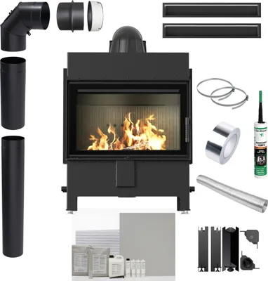 Produktbild von Luftheizkamin-Einsatz KRATKI LUCY 14 kW Ø200 SCHWARZ ECO Einbauset