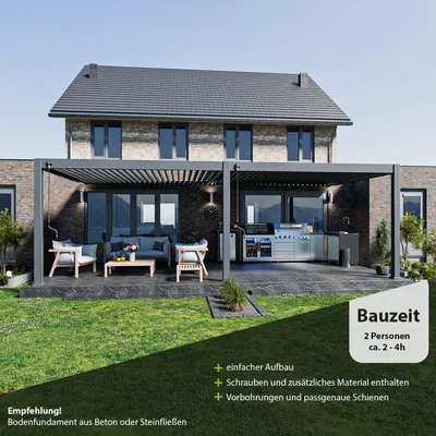 Produktbild von Weide Deluxe Plus Wand-Pergola Voll-Aluminium 4x8m mit Lamellendach anthrazit