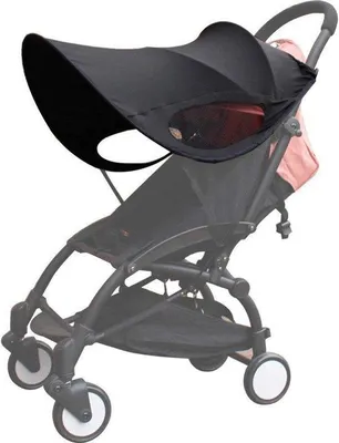 Obrázek produktu pro Stříška na kočárek – sluneční clona na kočárek – clona s UV ochranou – 80 x 66 cm – černá – na procházky, nákupy, kempování
