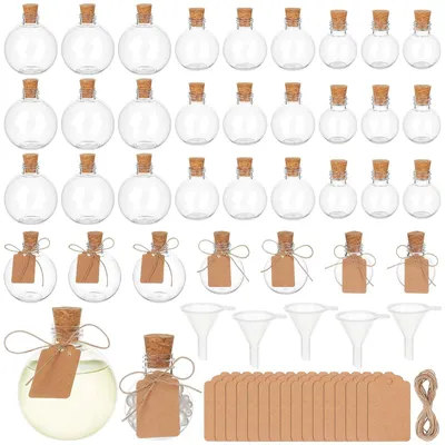 Imagen del producto de Juego de 60 botellas de plástico con forma de bola y tapón de corcho, de 50/100/200 ml