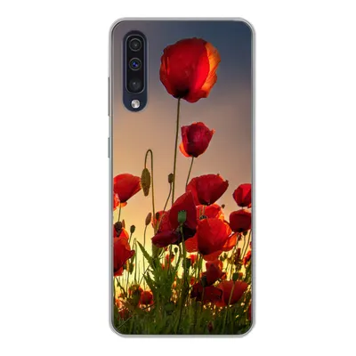 Produktbild von MuchoWow® Handyhülle Schutzhülle Hülle für Samsung Galaxy A50 Bunter Himmel über einem Mohnblumenfeld in Dänemark Silikon Softcase Handy Hülle - Mobiltelefonhülle