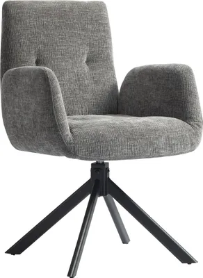 Produktbild von Sessel Drehbar Loungesessel mit Armlehne, Wolle-Leinenoptik, modern Polsterstuhl mit Knopfheftung, Stahlbeine, für Wohnzimmer, Schlafzimmer, Dunkelgrau