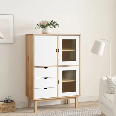 Produktbild von vidaXL Highboard OTTA Braun&Weiß 85x43x125 cm Massivholz Kiefer