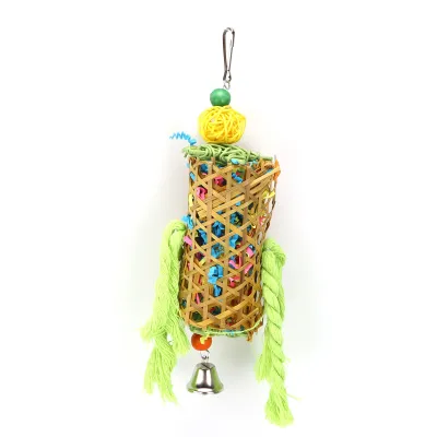 Imagen del producto de Juguete para pájaros de bambú trenzado, juguete para loros que estimula el roer y el cepillado, juguete colgante de cuerda de algodón para pájaros, juguete para pájaros que estimula el roer, juguetes para loros, juguete para pájaros que ayuda al entrenamiento mediante el roer