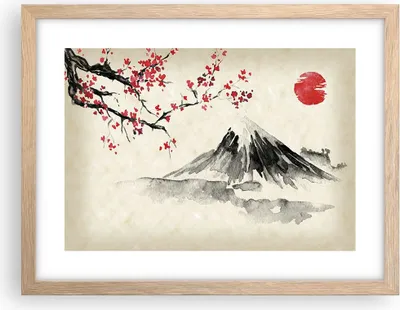 Produktbild von Gerahmtes Poster - Rahmen in heller Eiche - Aquarell asiatisch Landschaft - 40x30 cm - Wand Bild - Wanddeko - Wandbilder - Kunstposter - Wandposter - Bilderrahmen - Bilder - P2NAA40x30-4513