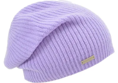 Seeberger Strickmütze-Beanie aus 100% Kaschmir im Rippmuster in lila