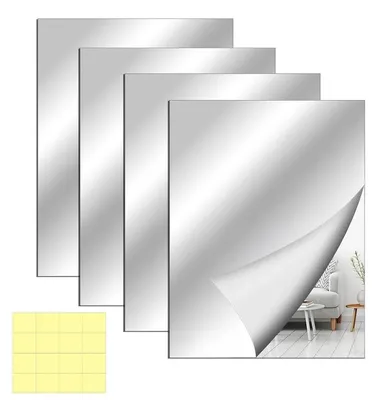 Zdjęcie produktu dla Samoprzylepne lustra, 4 sztuki, 30 x 20 cm, akrylowe lustra ścienne do łazienki, sypialni, korytarza