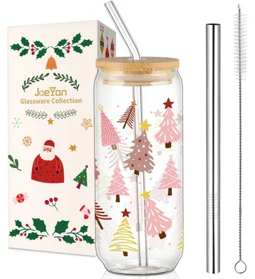 Kerstglas 600 ml mit Deckel, Weihnachtsbaum-Motiv, Dosenform