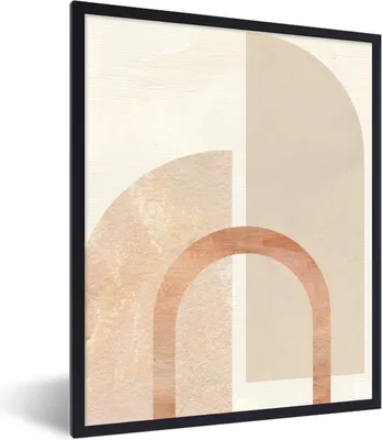 Produktbild von MuchoWow® Gerahmtes Poster Formen - Beige - Abstrakt 60x80 cm - Poster mit Schwarzem Bilderrahmen Wandposter Rahmen Foto Bilder - Premium - Wanddeko Wohnzimmer