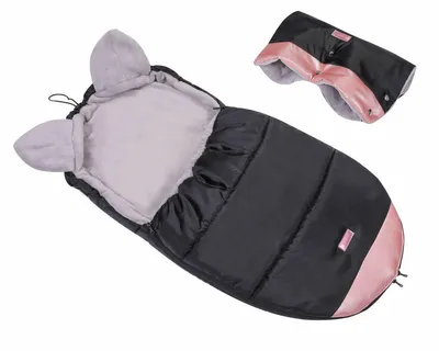 Obrázok produktu pre Prémiový zimný fusak do kočiara alebo športovej sedačky, 90 cm, čierno-ružový. Univerzálny fusak s rúkavicou, vhodný pre dievčatá. Termo fusak, vhodný aj do sánok, pre deti od 0 do 1 roka