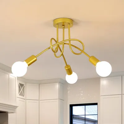 Image de Suspension Toolight, 3 lumières, finition dorée, douille E27, diamètre 40 cm, idéale pour un salon