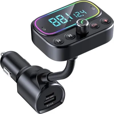 Produktbild von Bluetooth-FM-Transmitter – Freisprecheinrichtung – 3 USB-Anschlüsse – 9 LED-Farben – Dual-Mikrofon