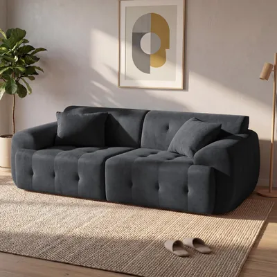Immagine prodotto di Divano COMHOMA a 2 posti, 180 x 86 x 40 cm, divano a terra, divano con schienale, cuscini e braccioli, divano moderno in tessuto per soggiorno, appartamento, GRIGIO
