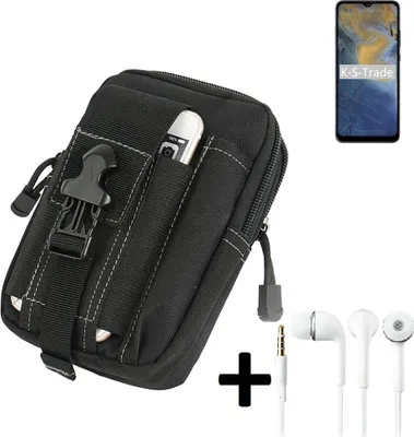 Produktbild von K-S-Trade Gürteltache + Kopfhörer kompatibel mit ZTE Blade A51 Gürtel Tasche Holster Schutz Hülle Handy Hülle  schwarz inkl. Extrafächer